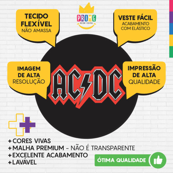 Trio Capa Cilindro + Painel Redondo 3D Rock ACDC 1,50m Veste Fácil - Image 3
