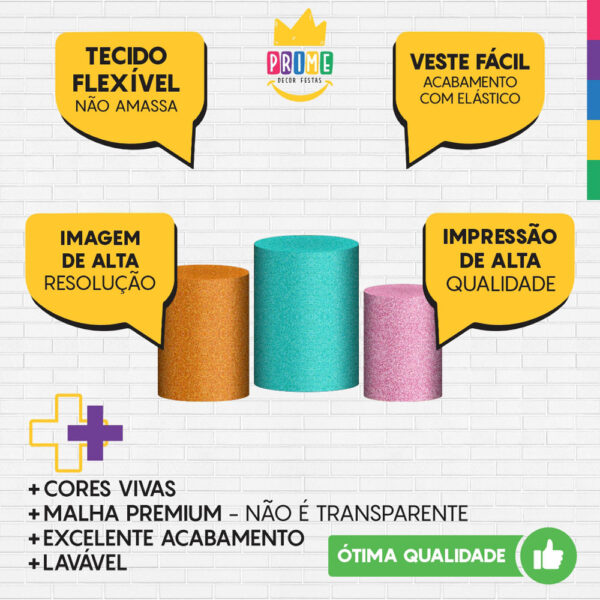 Trio Capa Cilindro Glitter 3d Em Tecido Com Elástico - Image 3