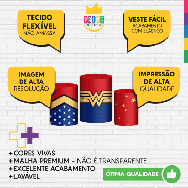 Trio Capa Cilindro Mulher Maravilha 3d Em Tecido Com Elástico - Image 3