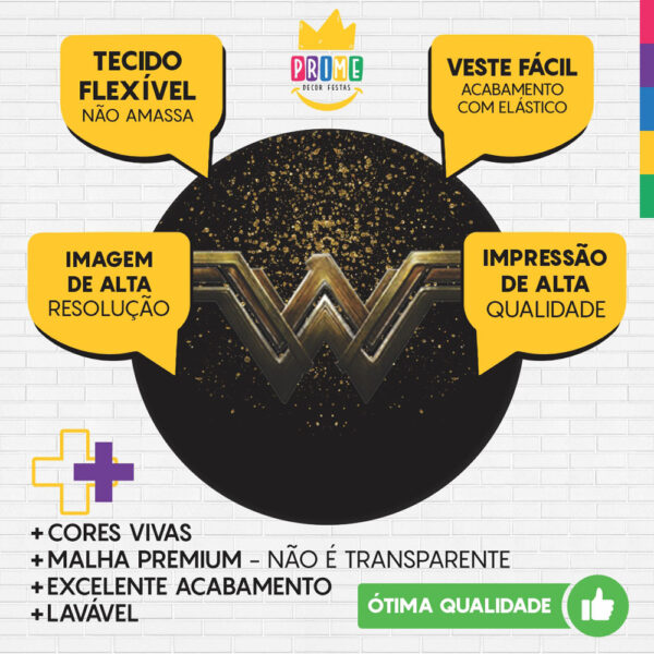 Trio Capa Cilindro + Painel Redondo 3D Mulher Maravilha 1,50m Veste Fácil - Image 3