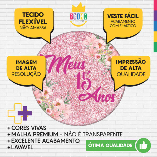 Trio Capa Cilindro + Painel Redondo 3D 15 Anos 1,50m Veste Fácil - Image 3