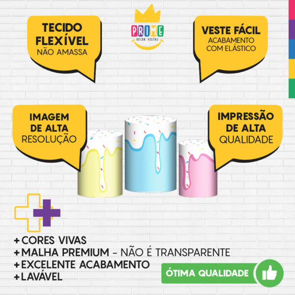 Trio Capa Cilindro Confeitaria 3d Em Tecido Com Elástico - Image 3