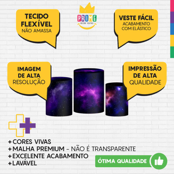 Trio Capa Cilindro Galáxia 3d Em Tecido Com Elástico - Image 3