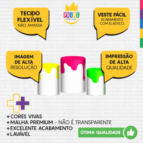 Trio Capa Cilindro Pintando o 7 3d Em Tecido Com Elástico - Image 3