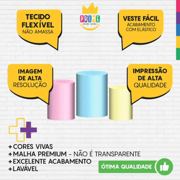 Trio Capa Cilindro Cor Lisa 3d Em Tecido Com Elástico - Image 3