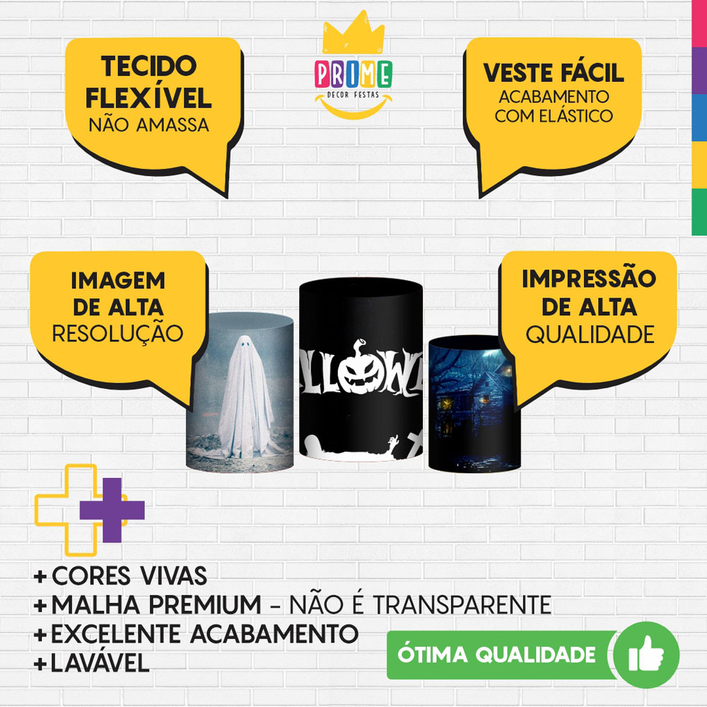 Trio Capa Cilindro Halloween 3d Em Tecido Com Elástico - Imagem 3