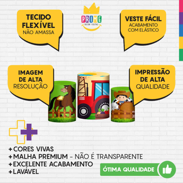 Trio Capa Cilindro Fazendinha 3d Em Tecido Com Elástico - Image 3