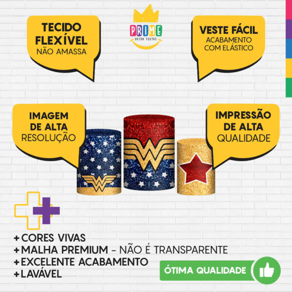 Trio Capa Cilindro Mulher Maravilha Vermelho 3d Em Tecido Com Elástico - Image 3