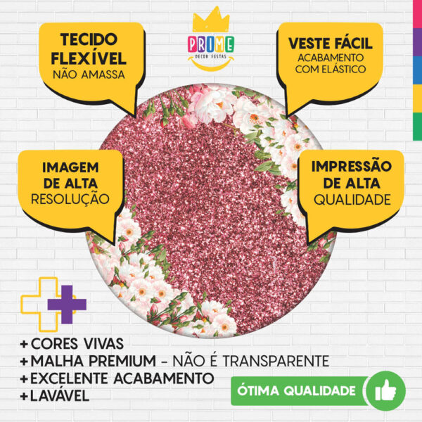 Trio Capa Cilindro + Painel Redondo 3D Floral 1,50m Veste Fácil - Image 3