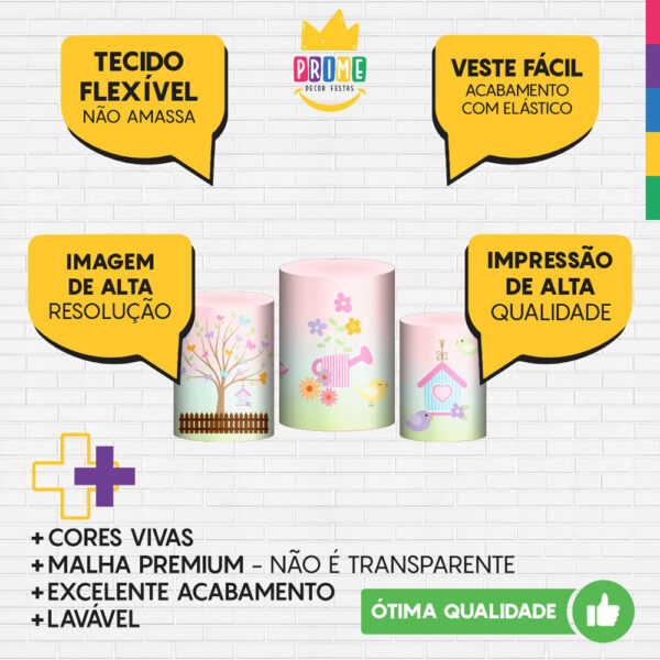 Trio Capa Cilindro Jardim Candy 3d Em Tecido Com Elástico - Image 3