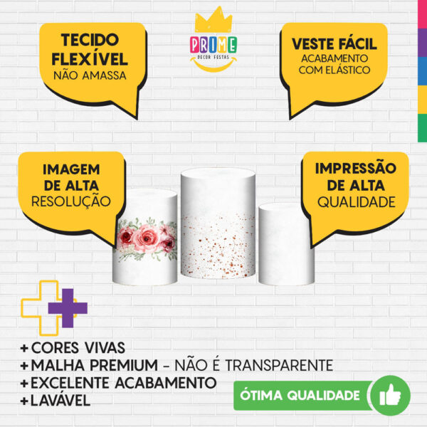 Trio Capa Cilindro Floral Rosa 3d Em Tecido Com Elástico - Image 3