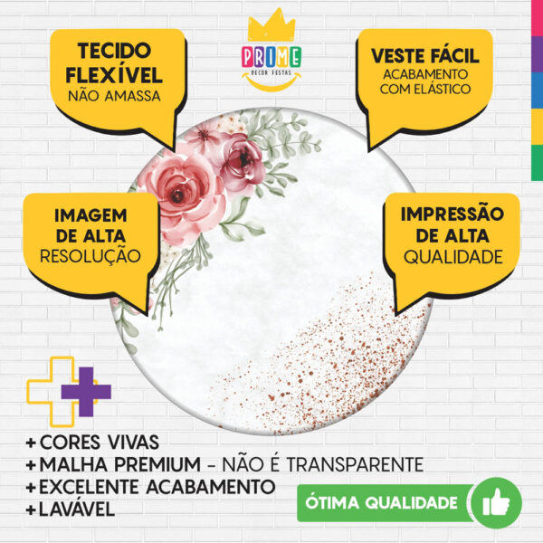 Trio Capa Cilindro + Painel Redondo 3D Floral Rosa 1,50m Veste Fácil - Image 3