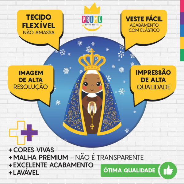 Trio Capa Cilindro + Painel Redondo 3D Nossa Senhora Cute 1,50m Veste Fácil - Image 3