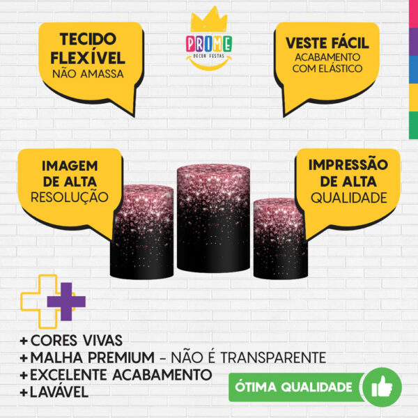Trio Capa Cilindro Glitter 3d Em Tecido Com Elástico - Image 3