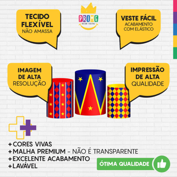 Trio Capa Cilindro Circo 3d Em Tecido Com Elástico - Image 3