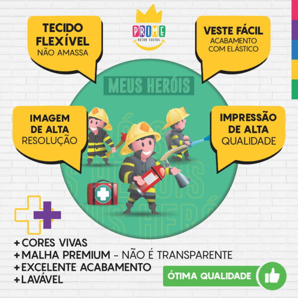 Trio Capa Cilindro + Painel Redondo 3D Bombeiro 1,50m Veste Fácil - Image 3