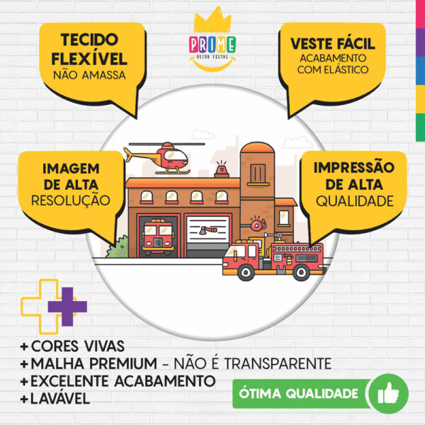 Trio Capa Cilindro + Painel Redondo 3D Bombeiro 1,50m Veste Fácil - Image 3
