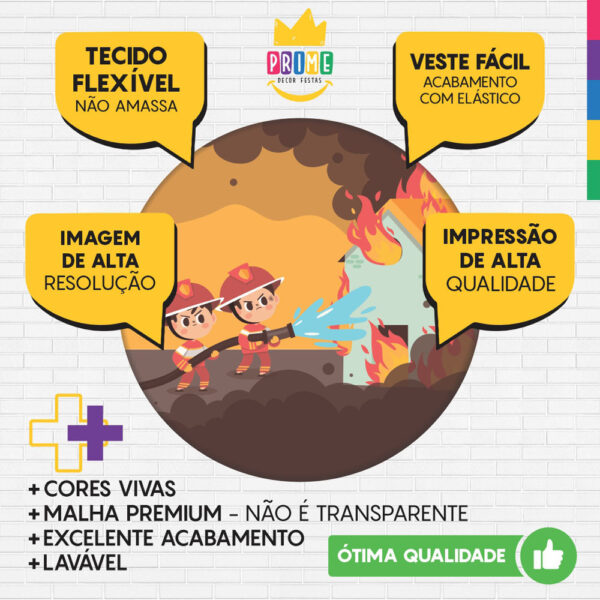 Trio Capa Cilindro + Painel Redondo 3D Bombeiro 1,50m Veste Fácil - Image 3