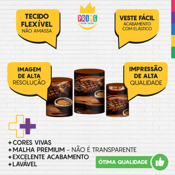 Trio Capa Cilindro Churrasco 3D Em Tecido Com Elástico - Image 3