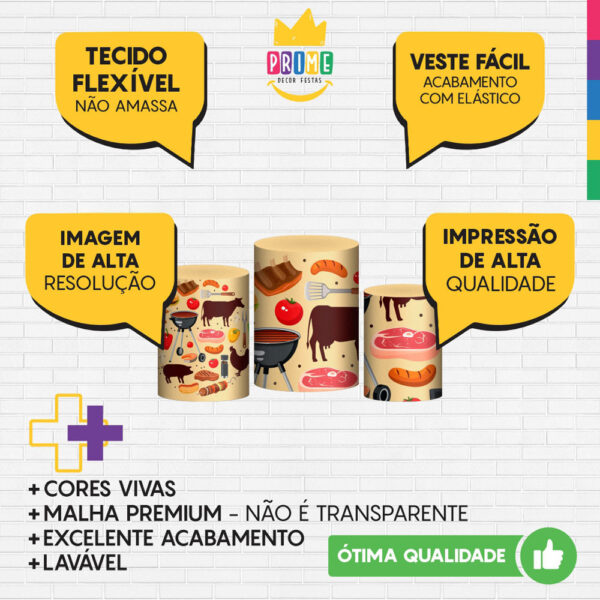 Trio Capa Cilindro Churrasco 3D Em Tecido Com Elástico - Image 3