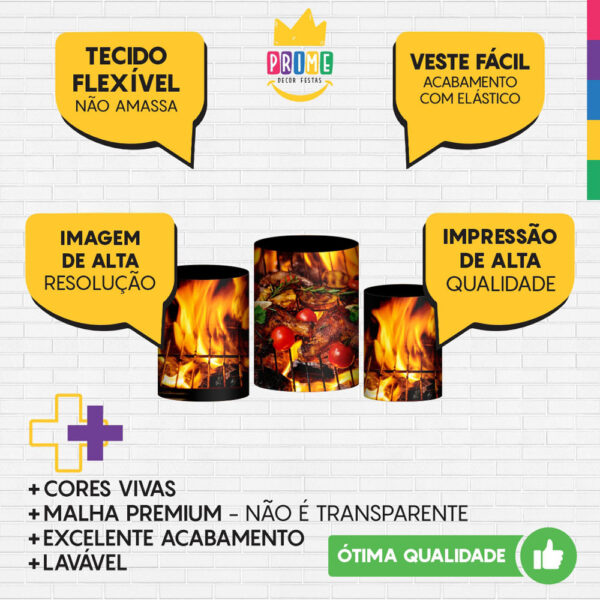 Trio Capa Cilindro Churrasco 3D Em Tecido Com Elástico - Image 3