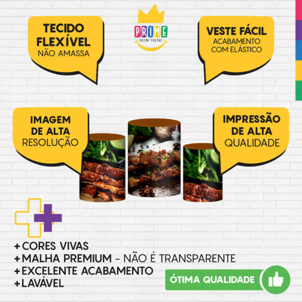 Trio Capa Cilindro Churrasco 3D Em Tecido Com Elástico - Image 3