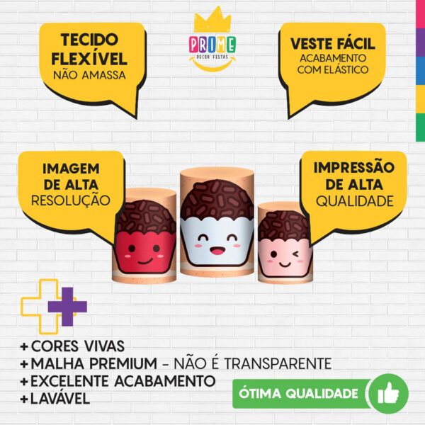 Trio Capa Cilindro Doces 3D Em Tecido Com Elástico - Image 3