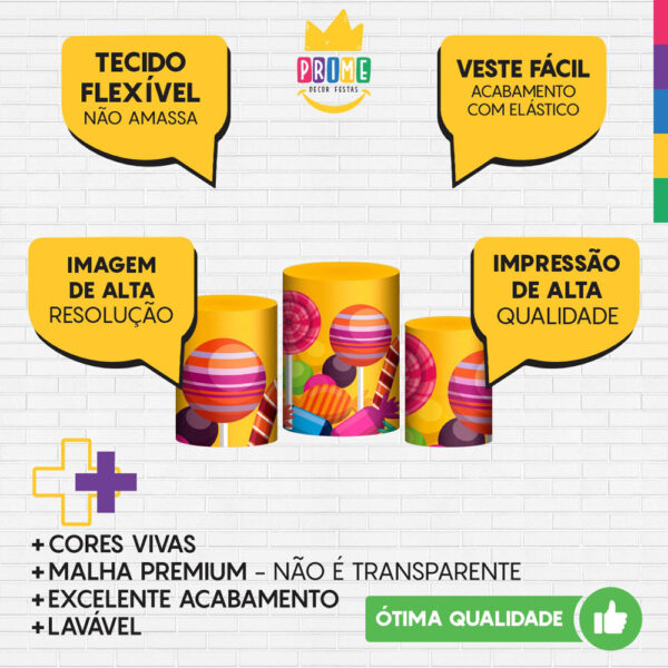 Trio Capa Cilindro Doces 3D Em Tecido Com Elástico - Image 3