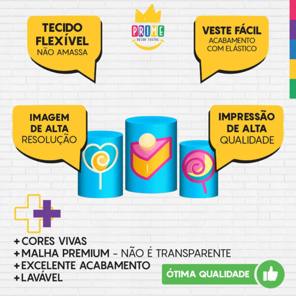 Trio Capa Cilindro Doces 3D Em Tecido Com Elástico - Image 3