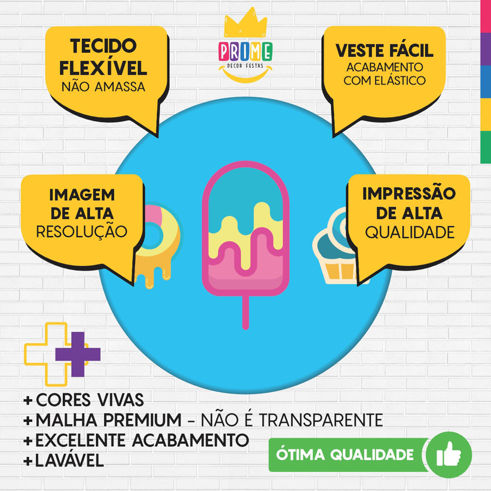 Trio Capa Cilindro + Painel Redondo 3D Doces 1,50m Veste Fácil - Imagem 3