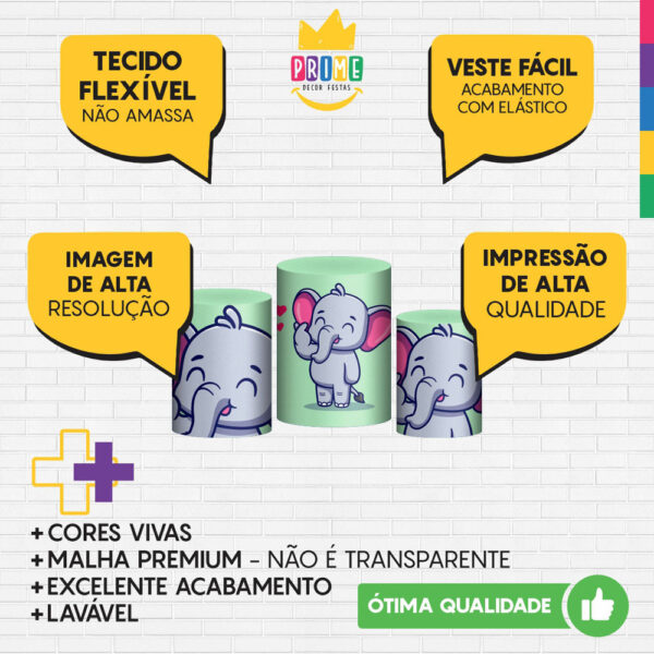 Trio Capa Cilindro Elefantinho  3D Em Tecido Com Elástico - Image 3