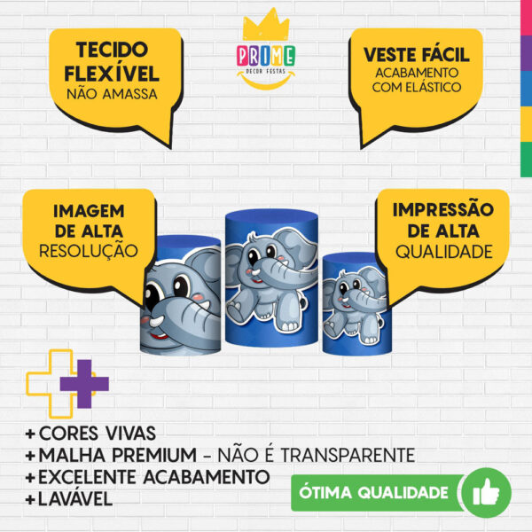 Trio Capa Cilindro Elefantinho 3D Em Tecido Com Elástico - Image 3