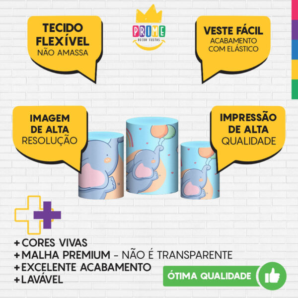 Trio Capa Cilindro Elefantinho 3D Em Tecido Com Elástico - Image 3