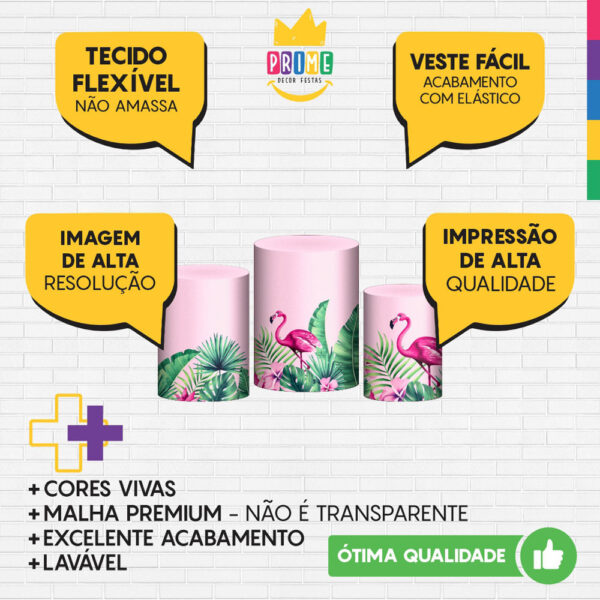 Trio Capa Cilindro Flamingo 3D Em Tecido Com Elástico - Image 3