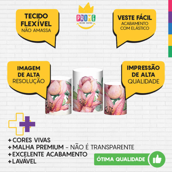 Trio Capa Cilindro Floral 3D Em Tecido Com Elástico - Image 3