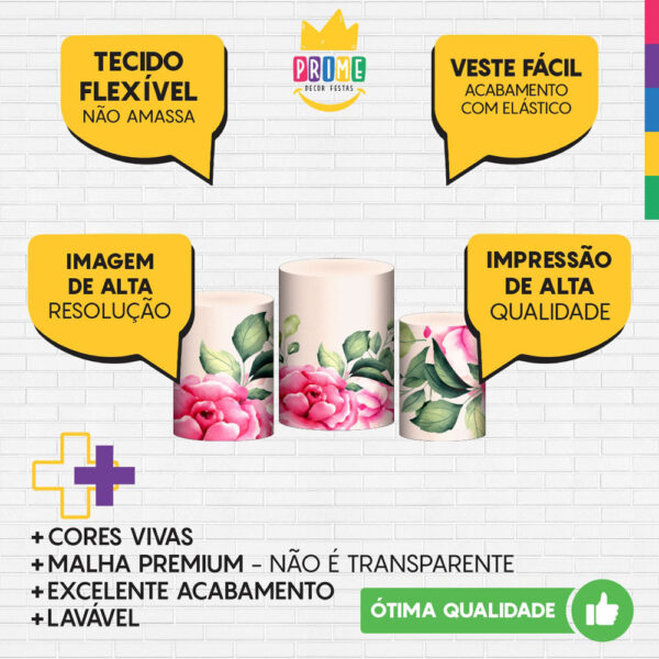 Trio Capa Cilindro Floral 3D Em Tecido Com Elástico - Image 3