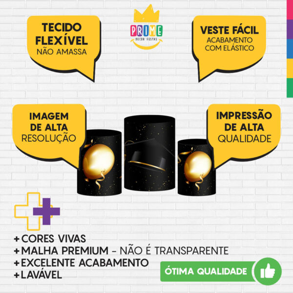 Trio Capa Cilindro Formatura 3D Em Tecido Com Elástico - Image 3