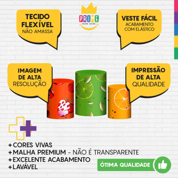 Trio Capa Cilindro Frutas 3D Em Tecido Com Elástico - Image 3
