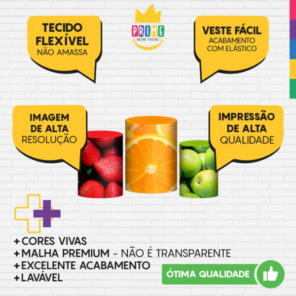 Trio Capa Cilindro Frutas 3D Em Tecido Com Elástico - Image 3