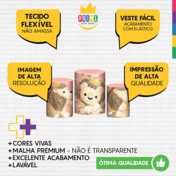 Trio Capa Cilindro Leãozinho Cute 3D Em Tecido Com Elástico - Image 3