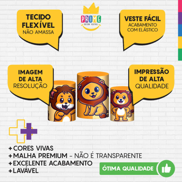 Trio Capa Cilindro Leãozinho Cute 3D Em Tecido Com Elástico - Image 3