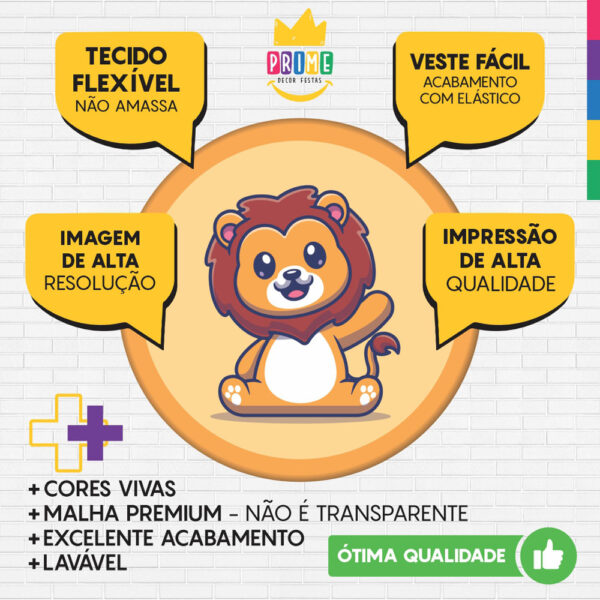 Trio Capa Cilindro + Painel Redondo 3D Leãozinho Cute 1,50m Veste Fácil - Image 3