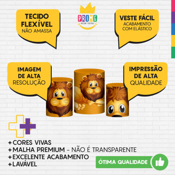 Trio Capa Cilindro Leãozinho Cute 3D Em Tecido Com Elástico - Image 3