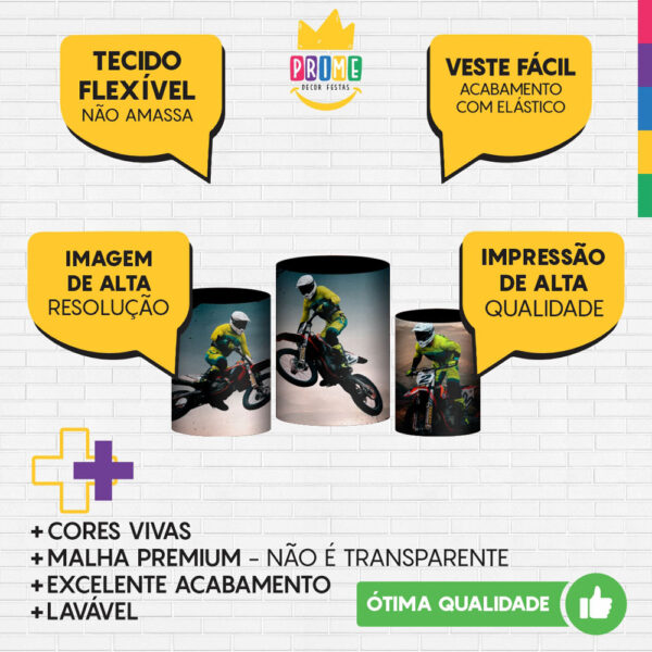 Trio Capa Cilindro Motocross 3D Em Tecido Com Elástico - Image 3