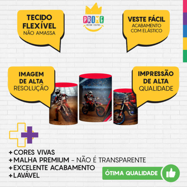 Trio Capa Cilindro Motocross 3D Em Tecido Com Elástico - Image 3