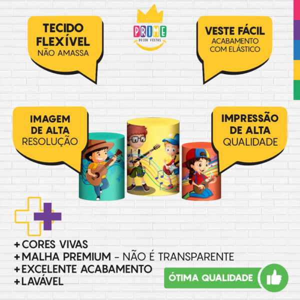 Trio Capa Cilindro Musica 3D Em Tecido Com Elástico - Image 3