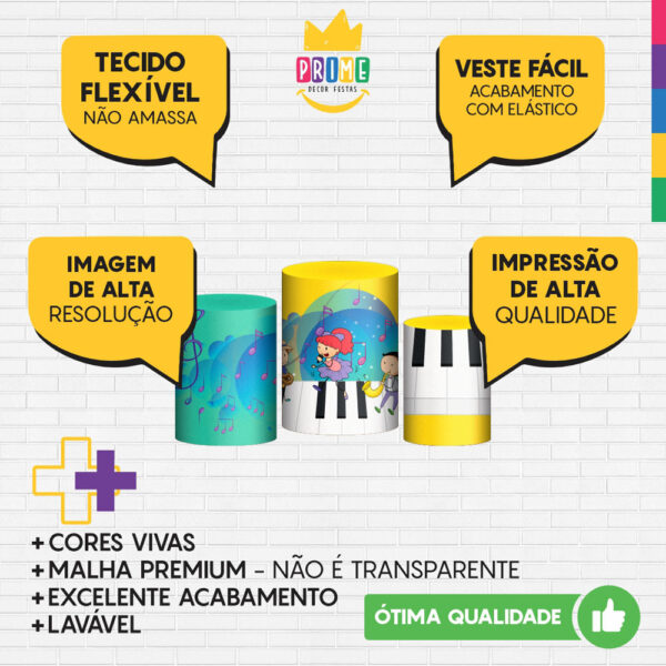 Trio Capa Cilindro Musica 3D Em Tecido Com Elástico - Image 3