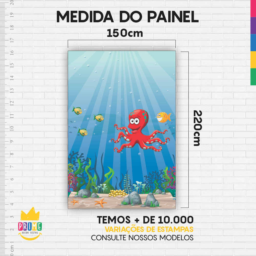 Painel de Festa Retangular 3D Fundo do Mar Casadinho 1,50m x 2,20 - Imagem 4