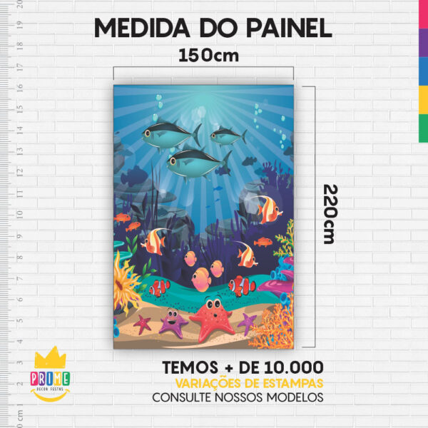 Painel de Festa Retangular 3D Fundo do Mar Peixes Casadinho 1,50m x 2,20 - Image 4