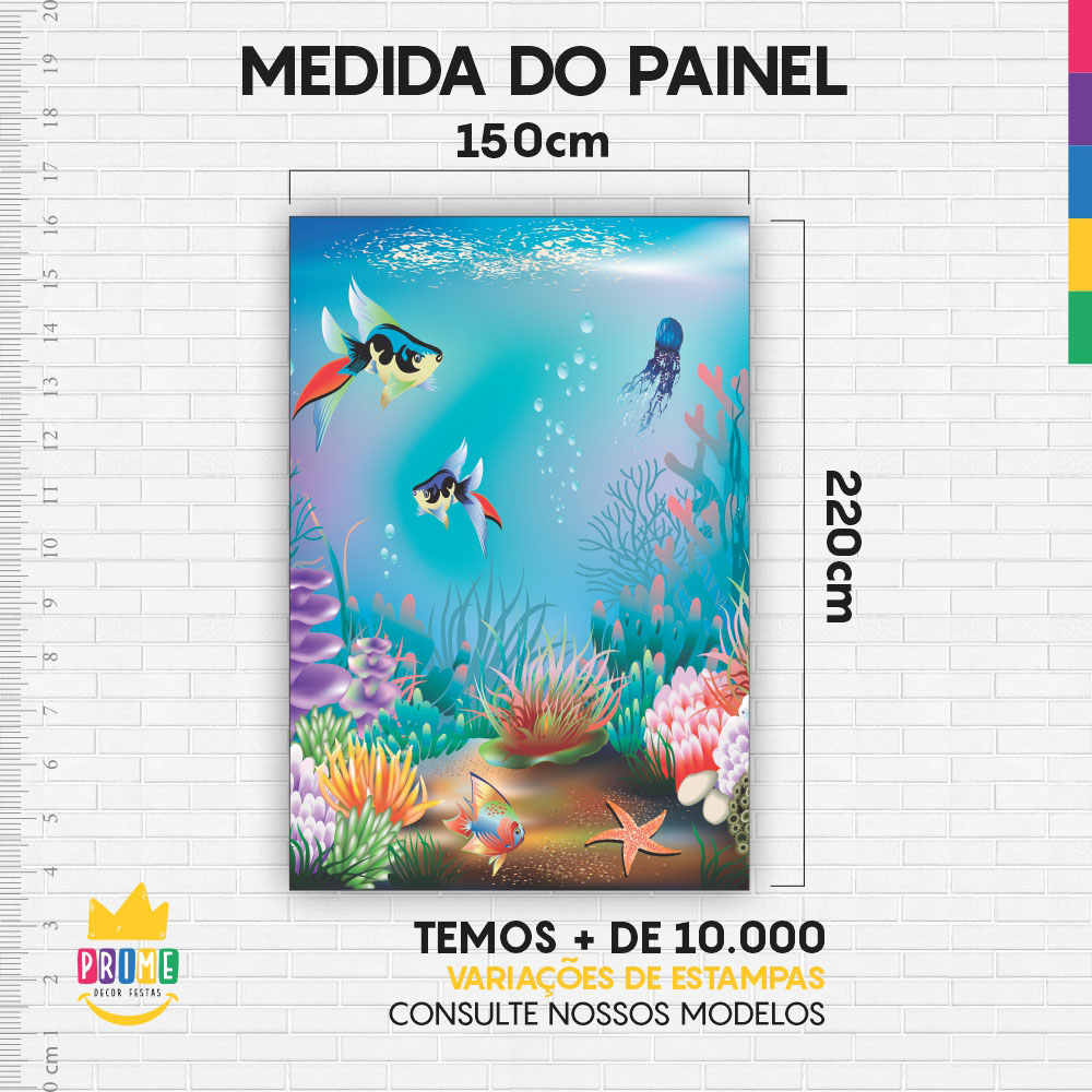 Painel de Festa Retangular 3D Fundo do Mar Casadinho 1,50m x 2,20 - Imagem 4